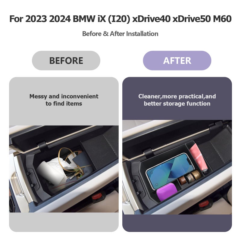 LUWU for 2025 2026 BMW iX Center Console Organizer 2022-2026 BMW iX xDrive45 xDrive60 M70 Armrest Storage Box Armrest Organizer Insert Tray 2025 iX i20 Armrest Console Organizer BMW iX Accessories - Image 2